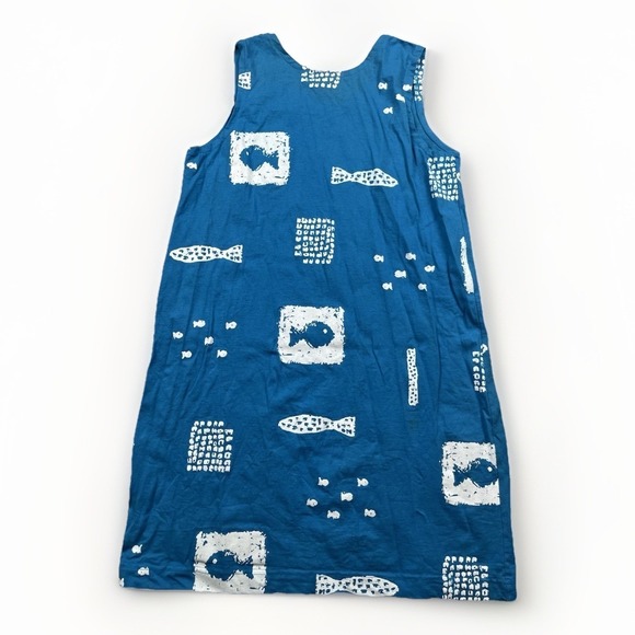 Cotton Fields by M. Mac Dresses & Skirts - Cotton Fields by M. Mac Dress Sz Medium Blue Fish 100% Cotton USA Maxi Beach